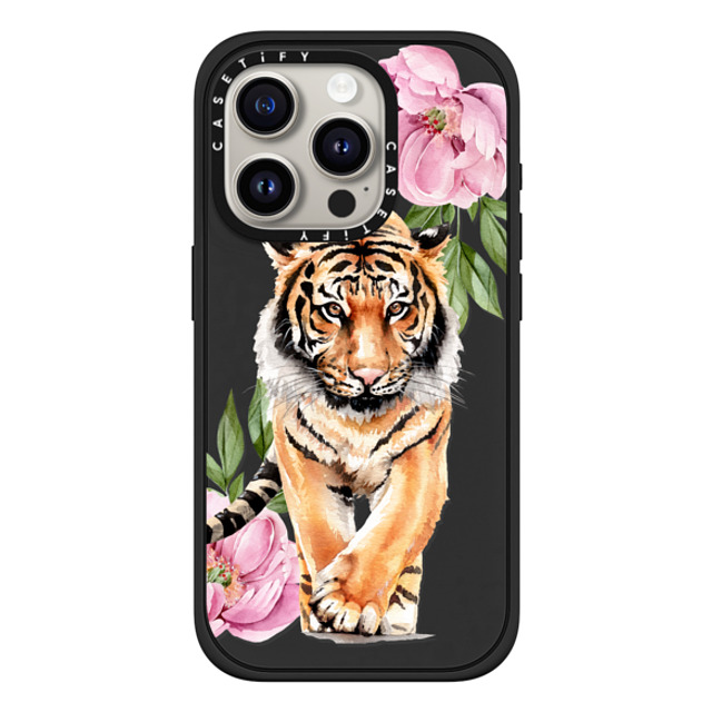 Victoria Ryabinina x CASETiFY iPhone 15 Pro ケース マットブラック インパクトケース MagSafe対応 Tiger and peonies