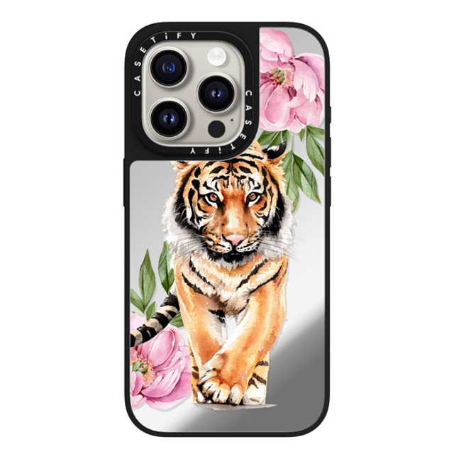 Victoria Ryabinina x CASETiFY iPhone 15 Pro Case Silver on Black ミラーケース MagSafe対応 Tiger and peonies Victoria Ryabinina x CASETiFY iPhone 15 Pro Case Silver on Black ミラーケース MagSafe対応 Tiger and peonies
