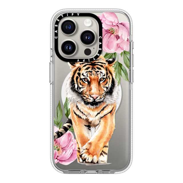 Victoria Ryabinina x CASETiFY iPhone 15 Pro ケース クリア クリア ケース MagSafe対応 Tiger and peonies