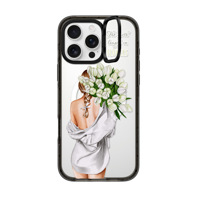 Victoria Ryabinina x CASETiFY iPhone 16 Pro Max ケース ブラック インパクトリングスタンドケース MagSafe対応 Lady with tulips