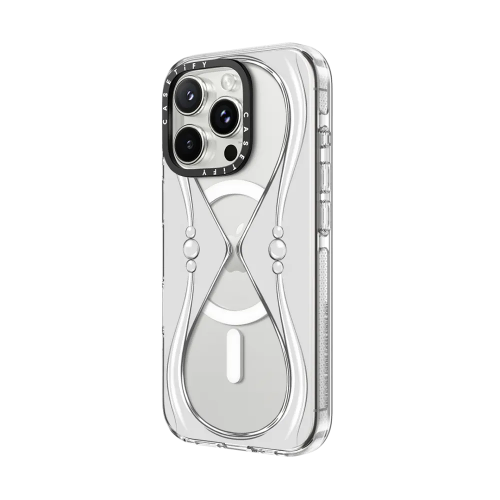 Clear iPhone 16 Pro Max Case MagSafe Compatible - Glitter case. Silver sand clock