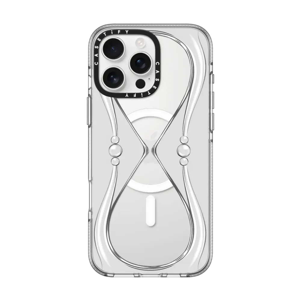 Clear iPhone 16 Pro Max Case MagSafe Compatible - Glitter case. Silver sand clock