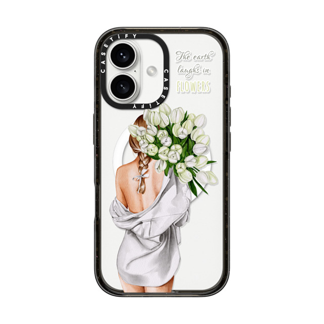 Victoria Ryabinina x CASETiFY iPhone 16 ケース ブラック インパクトケース MagSafe対応 Lady with tulips