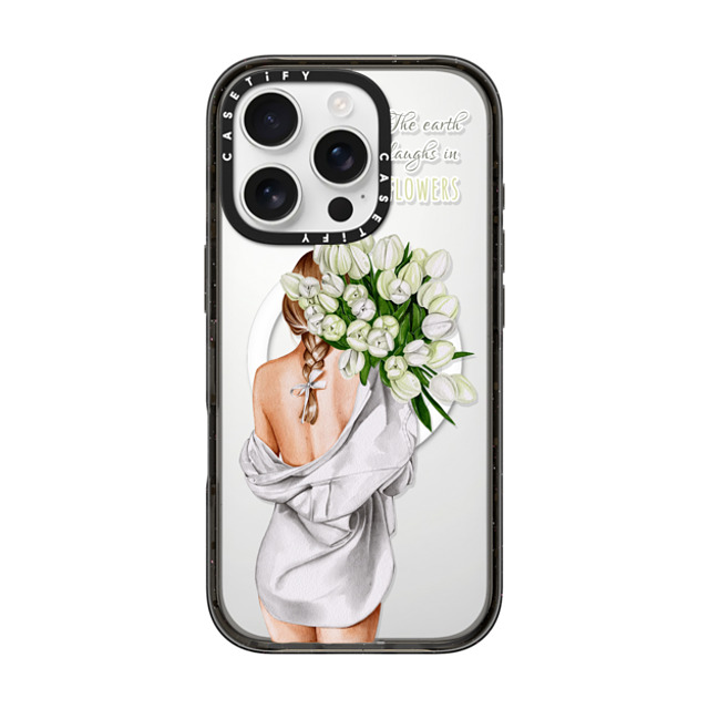 Victoria Ryabinina x CASETiFY iPhone 16 Pro ケース ブラック インパクトケース MagSafe対応 Lady with tulips