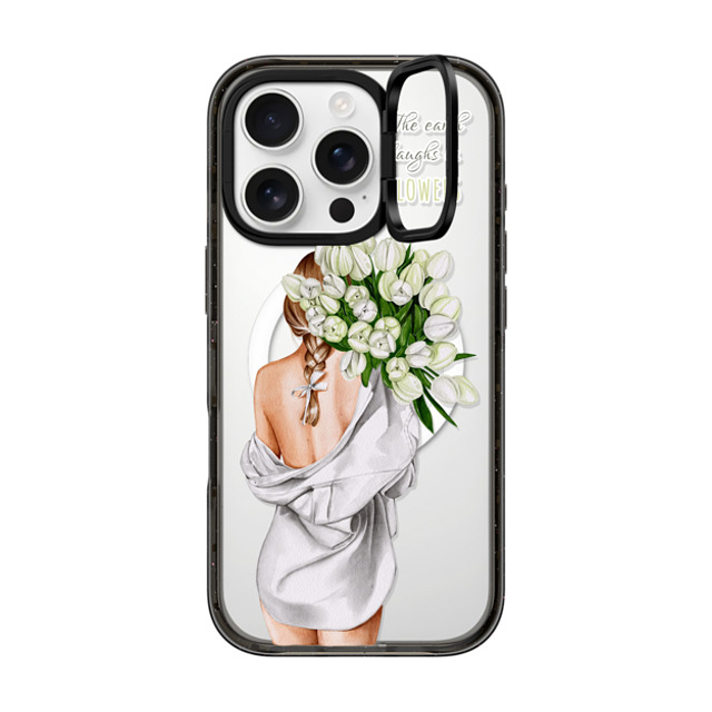 Victoria Ryabinina x CASETiFY iPhone 16 Pro ケース ブラック インパクトリングスタンドケース MagSafe対応 Lady with tulips