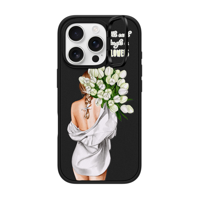 Victoria Ryabinina x CASETiFY iPhone 16 Pro ケース マットブラック インパクトリングスタンドケース MagSafe対応 Lady with tulips