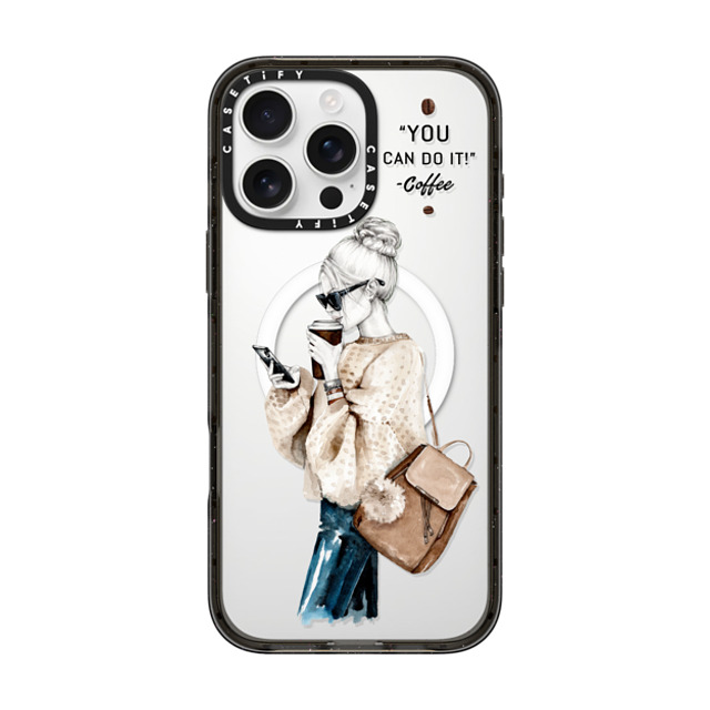 Victoria Ryabinina x CASETiFY iPhone 16 Pro Max ケース ブラック インパクトケース MagSafe対応 Girl and coffee