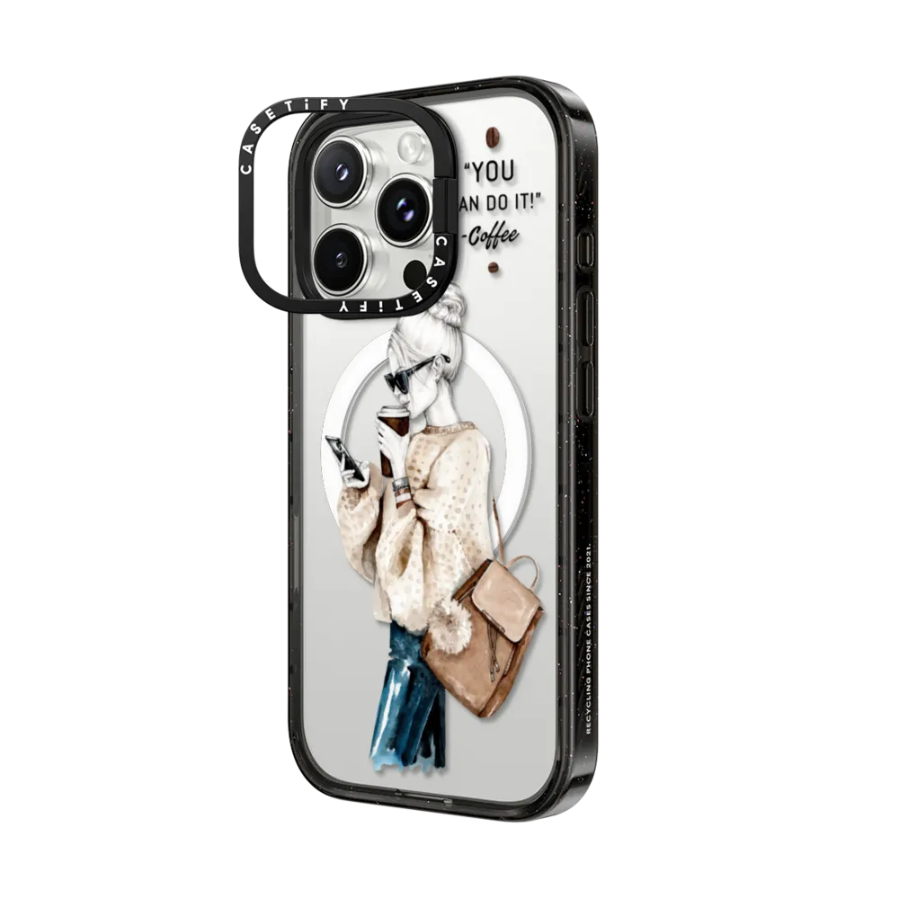 Impact Ring Stand iPhone 16 Pro Max Case MagSafe Compatible - Girl and coffee