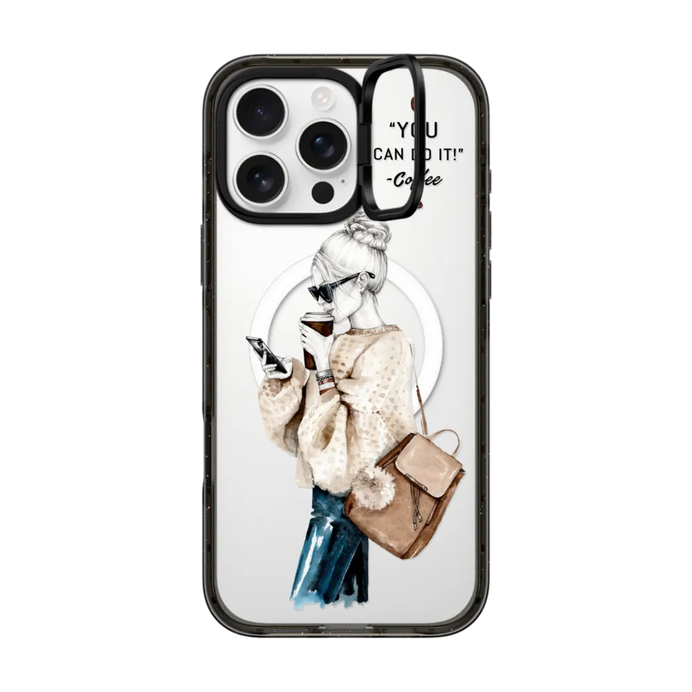 Impact Ring Stand iPhone 16 Pro Max Case MagSafe Compatible - Girl and coffee