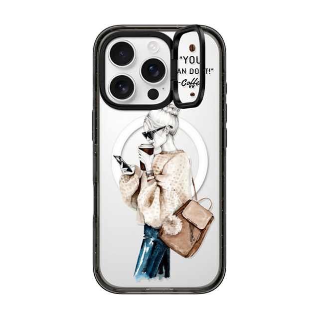 Victoria Ryabinina x CASETiFY iPhone 16 Pro ケース ブラック インパクトリングスタンドケース MagSafe対応 Girl and coffee