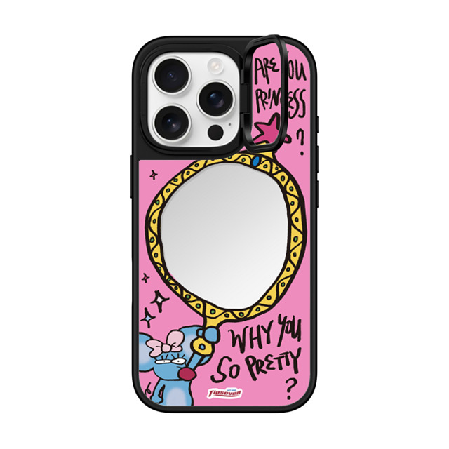 CASETiFY iPhone 16 Pro ケース Silver on Black ミラー リングスタンドケース MagSafe対応 Mousey Magic Mirror zayla zhou