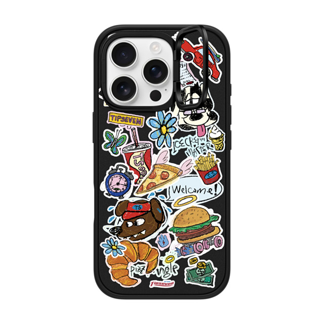 CASETiFY iPhone 16 Pro ケース マットブラック インパクトリングスタンドケース MagSafe対応 Fast Food Open zayla zhou