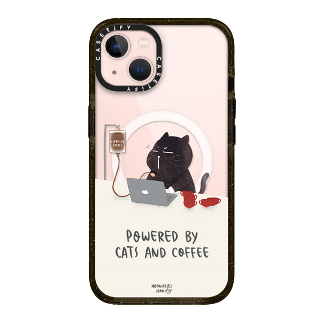 moonariesillo x CASETiFY iPhone 13 ケース ブラック インパクトケース MagSafe対応 Powered by cats and coffee by Moonaries illo