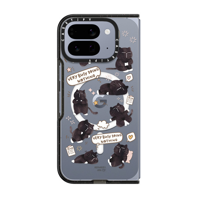 moonariesillo x CASETiFY Pixel 10 Pro Fold ケース Cat,Animal ブラック Impact Magnetic Case Very busy doing nothing pattern case by Moon