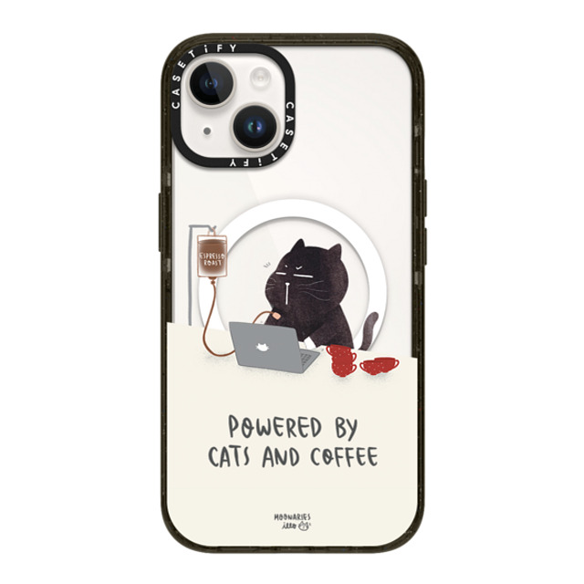 moonariesillo x CASETiFY iPhone 14 ケース ブラック インパクトケース MagSafe対応 Powered by cats and coffee by Moonaries illo