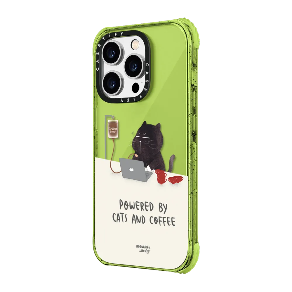 Ultra Impact iPhone 14 Pro Max Case - Powered by cats and coffee by Moonaries illo