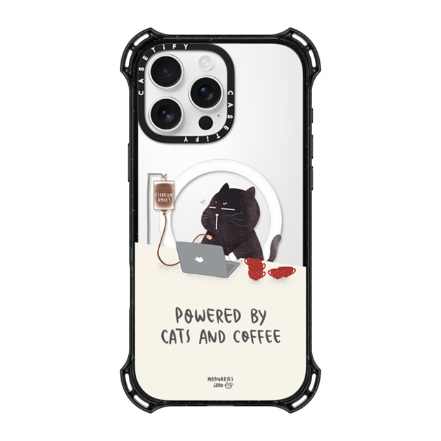 moonariesillo x CASETiFY iPhone 16 Pro Max ケース ブラック バウンスケース Powered by cats and coffee by Moonaries illo