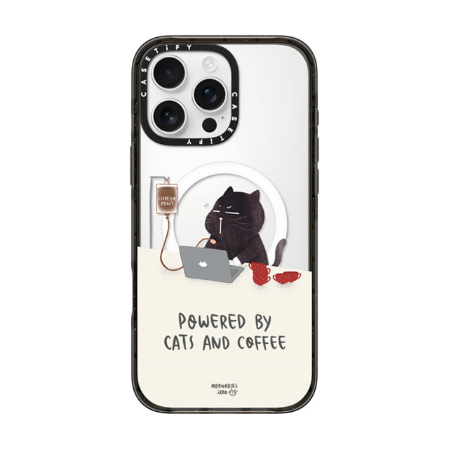 moonariesillo x CASETiFY iPhone 16 Pro Max ケース ブラック インパクトケース MagSafe対応 Powered by cats and coffee by Moonaries illo