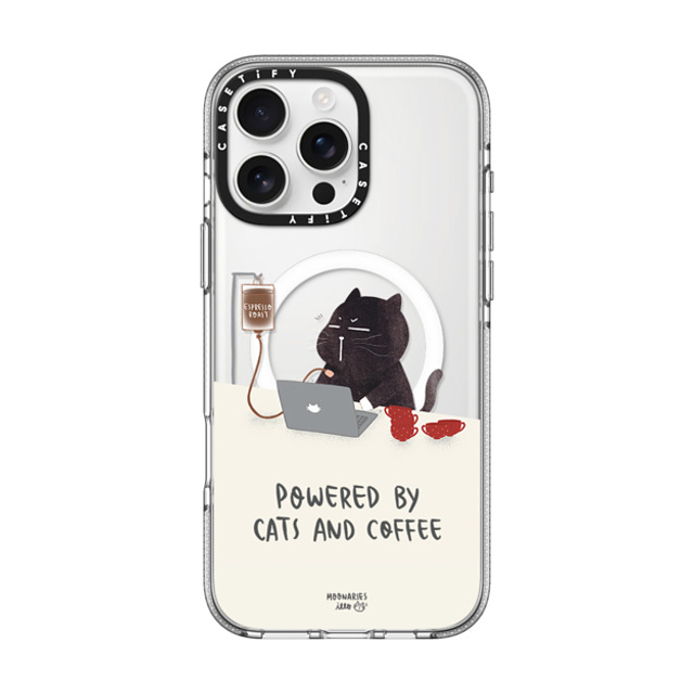 moonariesillo x CASETiFY iPhone 16 Pro Max ケース クリア クリア ケース MagSafe対応 Powered by cats and coffee by Moonaries illo