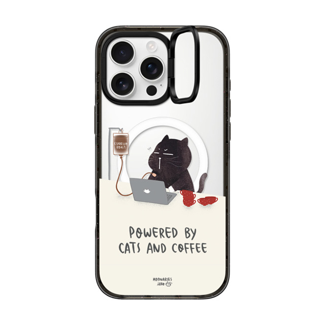 moonariesillo x CASETiFY iPhone 16 Pro Max ケース ブラック インパクトリングスタンドケース MagSafe対応 Powered by cats and coffee by Moonaries illo