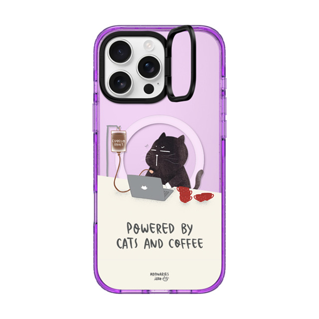 moonariesillo x CASETiFY iPhone 16 Pro Max ケース パープル インパクトリングスタンドケース MagSafe対応 Powered by cats and coffee by Moonaries illo