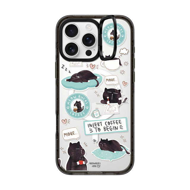 moonariesillo x CASETiFY iPhone 16 Pro Max ケース ブラック インパクトリングスタンドケース MagSafe対応 Insert coffee to begin sticker case by Moonaries illo