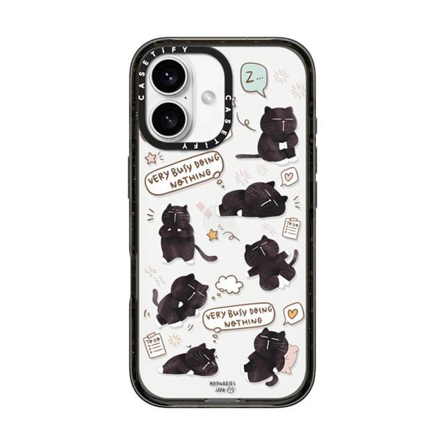 moonariesillo x CASETiFY iPhone 16 ケース ブラック インパクトケース Very busy doing nothing pattern case by Moonaries illo