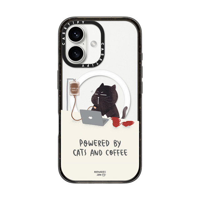 moonariesillo x CASETiFY iPhone 16 ケース ブラック インパクトケース MagSafe対応 Powered by cats and coffee by Moonaries illo