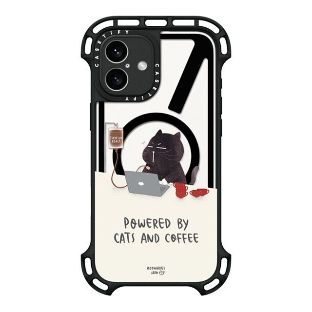 moonariesillo x CASETiFY iPhone 16 Plus ケース ブラック ウルトラ バウンスケース MagSafe対応 Powered by cats and coffee by Moonaries illo