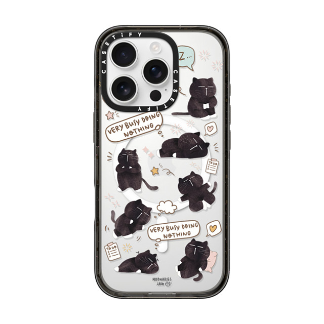 moonariesillo x CASETiFY iPhone 16 Pro ケース ブラック インパクトケース MagSafe対応 Very busy doing nothing pattern case by Moonaries illo