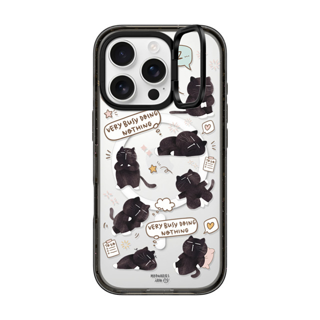 moonariesillo x CASETiFY iPhone 16 Pro ケース ブラック インパクトリングスタンドケース MagSafe対応 Very busy doing nothing pattern case by Moonaries illo