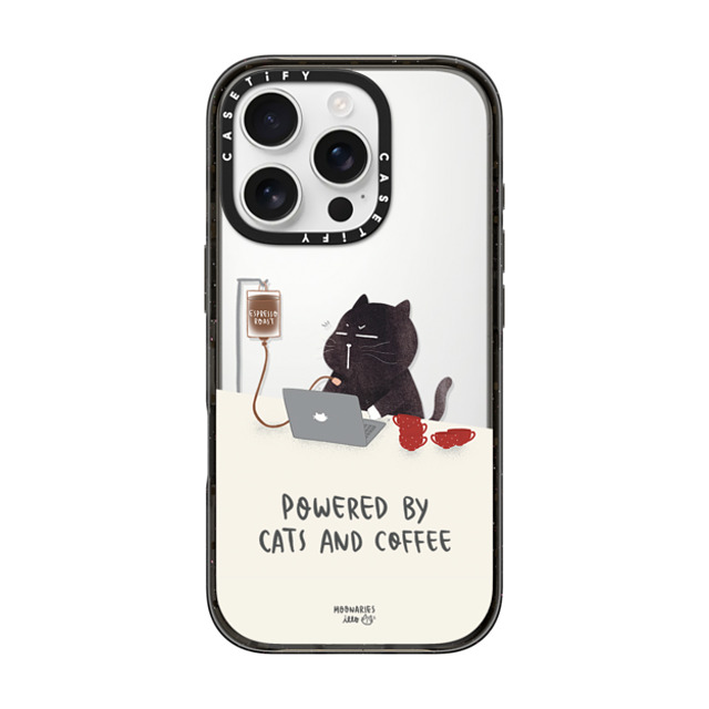 moonariesillo x CASETiFY iPhone 16 Pro ケース ブラック インパクトケース Powered by cats and coffee by Moonaries illo