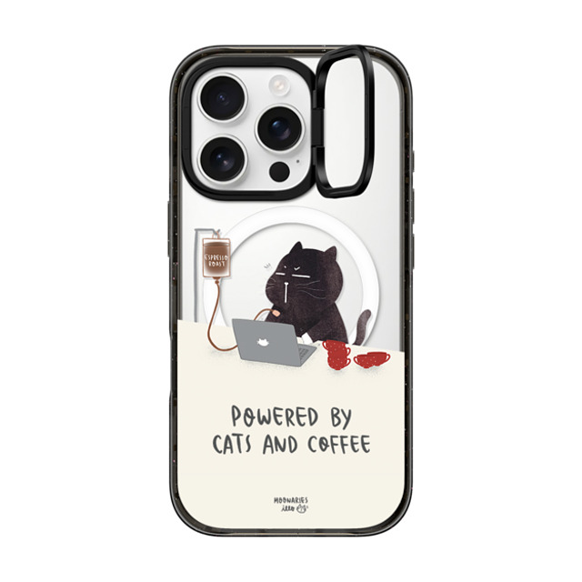 moonariesillo x CASETiFY iPhone 16 Pro ケース ブラック インパクトリングスタンドケース MagSafe対応 Powered by cats and coffee by Moonaries illo