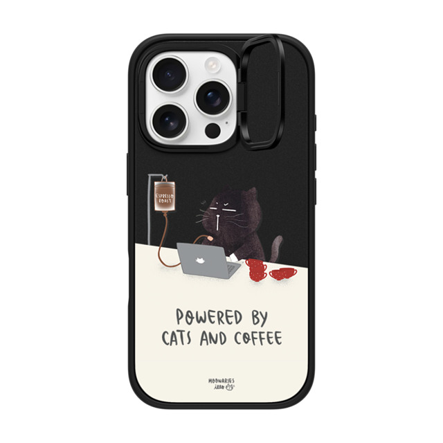 moonariesillo x CASETiFY iPhone 16 Pro ケース マットブラック インパクトリングスタンドケース MagSafe対応 Powered by cats and coffee by Moonaries illo