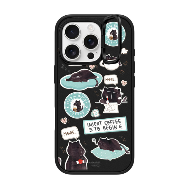 moonariesillo x CASETiFY iPhone 16 Pro ケース マットブラック インパクトリングスタンドケース MagSafe対応 Insert coffee to begin sticker case by Moonaries illo