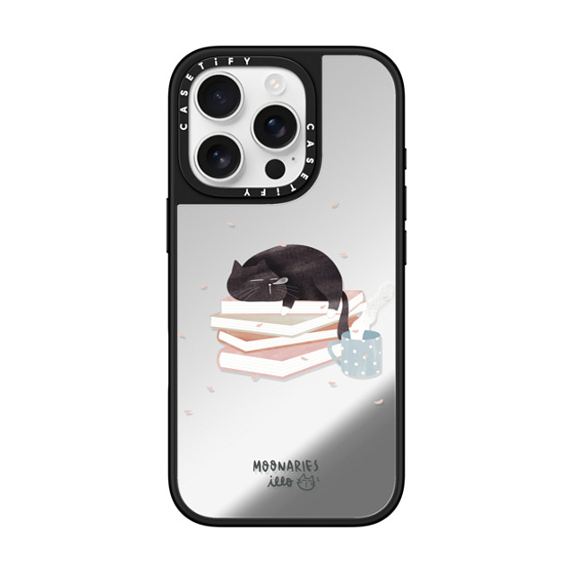 moonariesillo x CASETiFY iPhone 16 Pro Case Cat,Animal Silver on Black ミラーケース MagSafe対応 Book cat by Moonaries illo Mother's Day moonariesillo x CASETiFY iPhone 16 Pro Case Cat,Animal Silver on Black ミラーケース MagSafe対応 Book cat by Moonaries illo Mother's Day