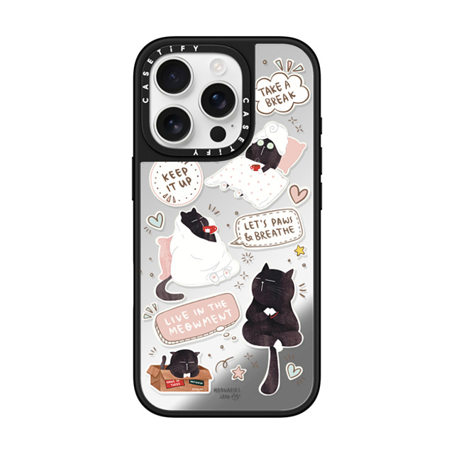 moonariesillo x CASETiFY iPhone 16 Pro ケース Cat,Animal Silver on Black ミラーケース MagSafe対応 Self care is health care sticker case by Moonaries illo Back to School moonariesillo x CASETiFY iPhone 16 Pro ケース Cat,Animal Silver on Black ミラーケース MagSafe対応 Self care is health care sticker case by Moonaries illo Back to School