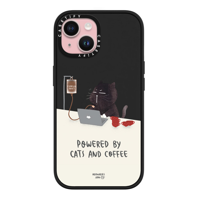 moonariesillo x CASETiFY iPhone 15 ケース マットブラック インパクトケース MagSafe対応 Powered by cats and coffee by Moonaries illo