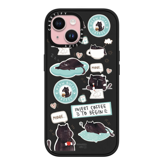 moonariesillo x CASETiFY iPhone 15 ケース マットブラック インパクトケース MagSafe対応 Insert coffee to begin sticker case by Moonaries illo