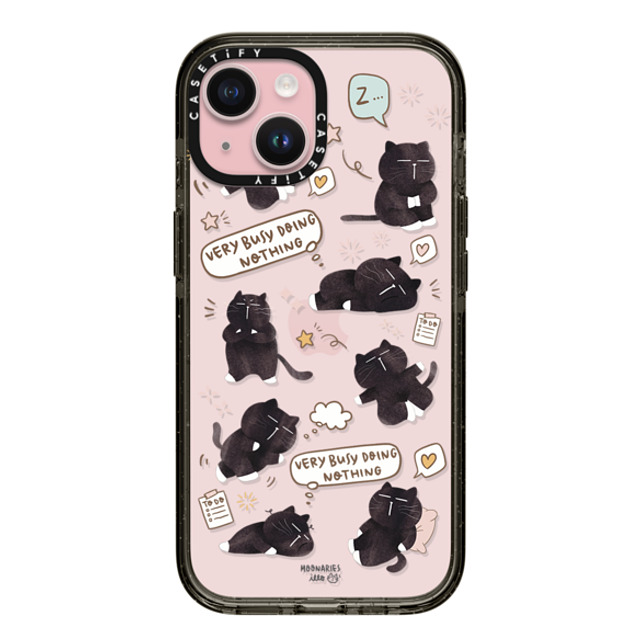 moonariesillo x CASETiFY iPhone 15 ケース ブラック インパクトケース Very busy doing nothing pattern case by Moonaries illo