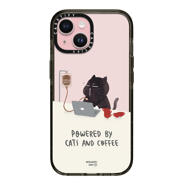 moonariesillo x CASETiFY iPhone 15 ケース ブラック インパクトケース Powered by cats and coffee by Moonaries illo