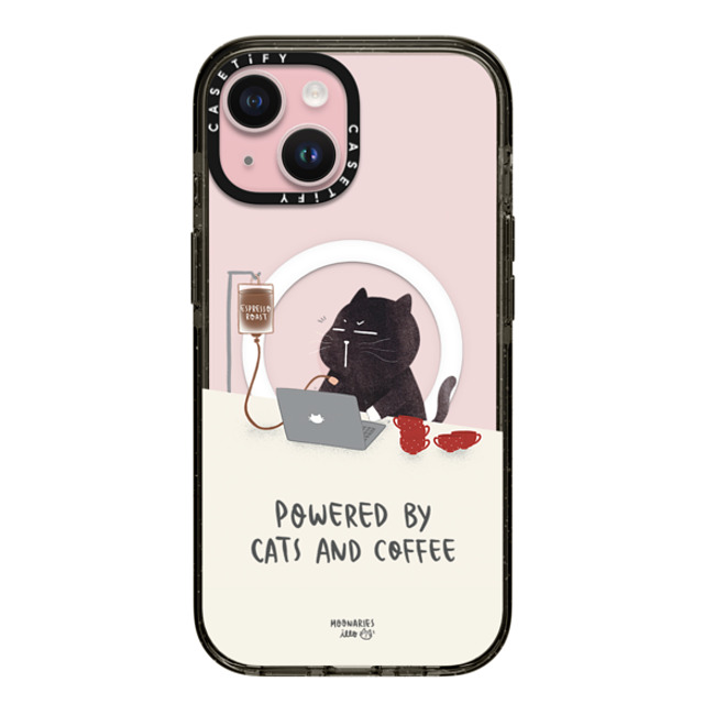 moonariesillo x CASETiFY iPhone 15 ケース ブラック インパクトケース MagSafe対応 Powered by cats and coffee by Moonaries illo