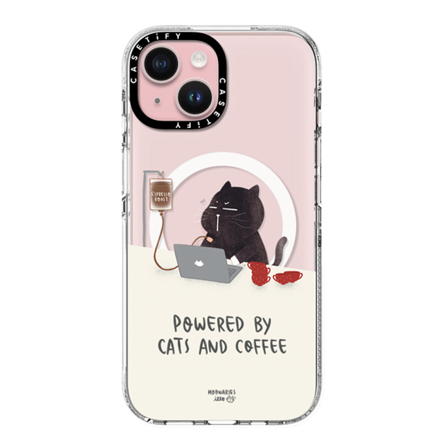 moonariesillo x CASETiFY iPhone 15 ケース クリア クリア ケース MagSafe対応 Powered by cats and coffee by Moonaries illo