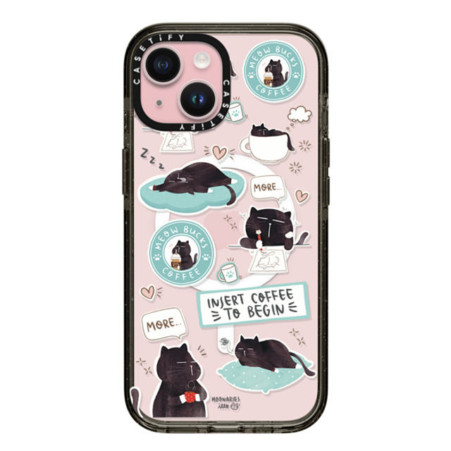 moonariesillo x CASETiFY iPhone 15 ケース ブラック インパクトケース MagSafe対応 Insert coffee to begin sticker case by Moonaries illo