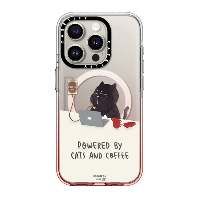 moonariesillo x CASETiFY iPhone 15 Pro ケース ピンクグラデーション クリア ケース MagSafe対応 Powered by cats and coffee by Moonaries illo