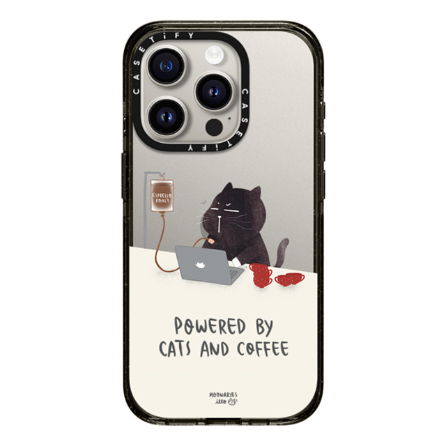 moonariesillo x CASETiFY iPhone 15 Pro ケース ブラック インパクトケース Powered by cats and coffee by Moonaries illo