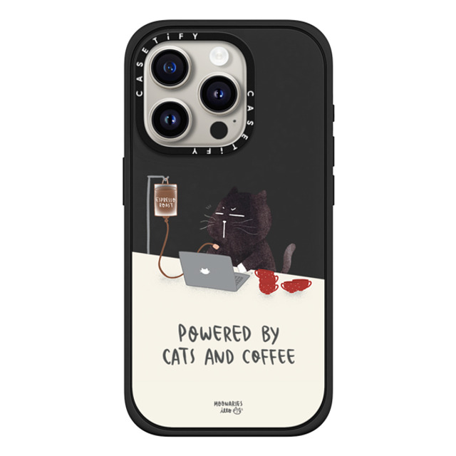 moonariesillo x CASETiFY iPhone 15 Pro ケース マットブラック インパクトケース MagSafe対応 Powered by cats and coffee by Moonaries illo