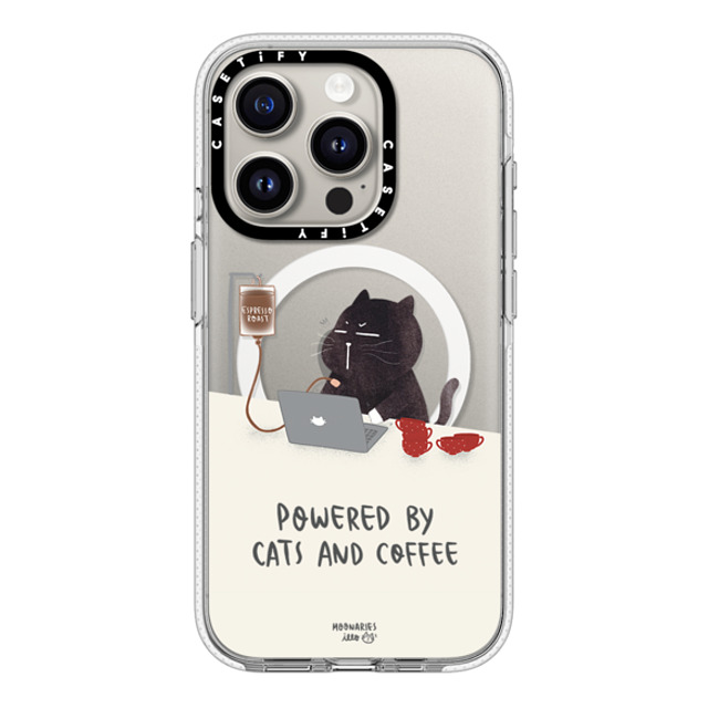 moonariesillo x CASETiFY iPhone 15 Pro ケース クリア クリア ケース MagSafe対応 Powered by cats and coffee by Moonaries illo