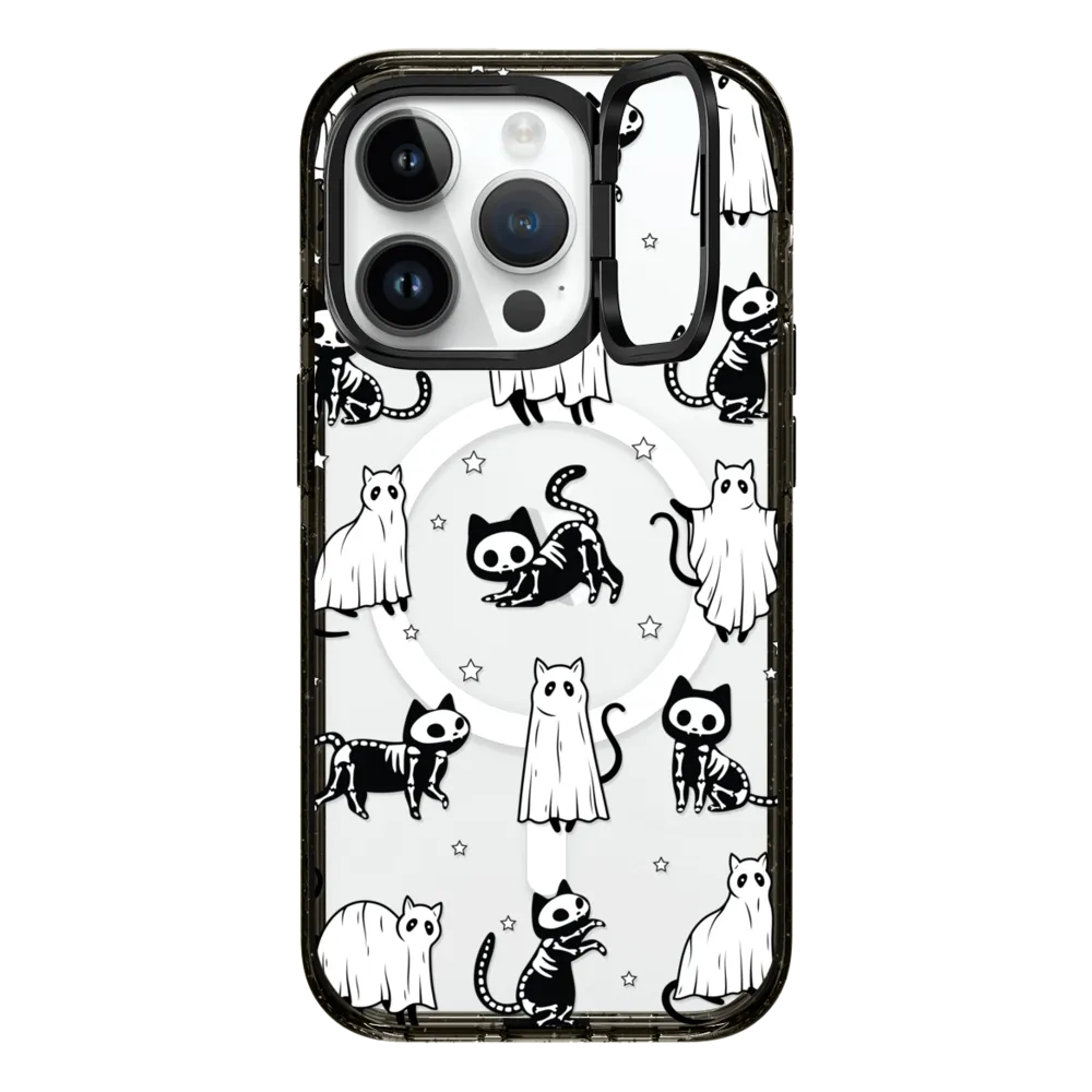 Impact Ring Stand iPhone 14 Pro Case MagSafe Compatible - Halloween Ghost Cats and Skeleton Cats