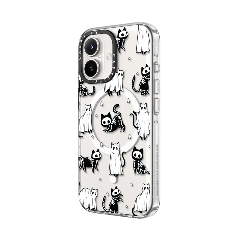 Ultra Impact iPhone 16 Plus Case MagSafe Compatible - Halloween Ghost Cats and Skeleton Cats
